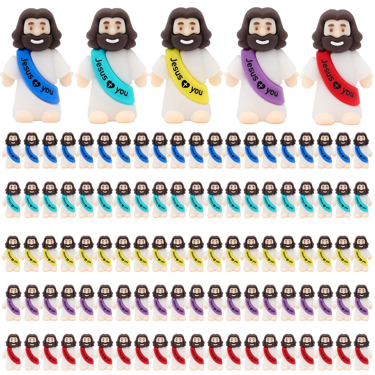 100pcs Jesus Loves You Figures, Mini Jesus Figurines in Bulk for Sunday School Religious Party Favors, Baby Jesus Figure Mini for Baptism Gifts and Easter Egg Stuffers
